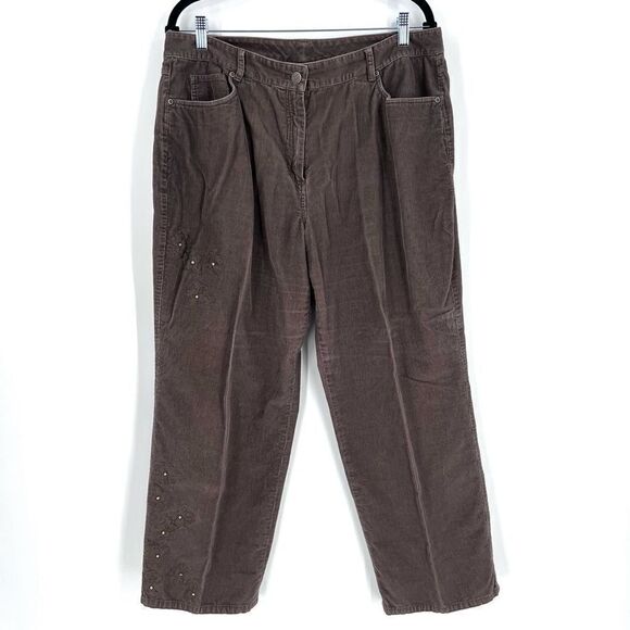 J. Jill Embellished Corduroy ankle Pants Size 16 petite Dark Brown rhinestone - Picture 2 of 10